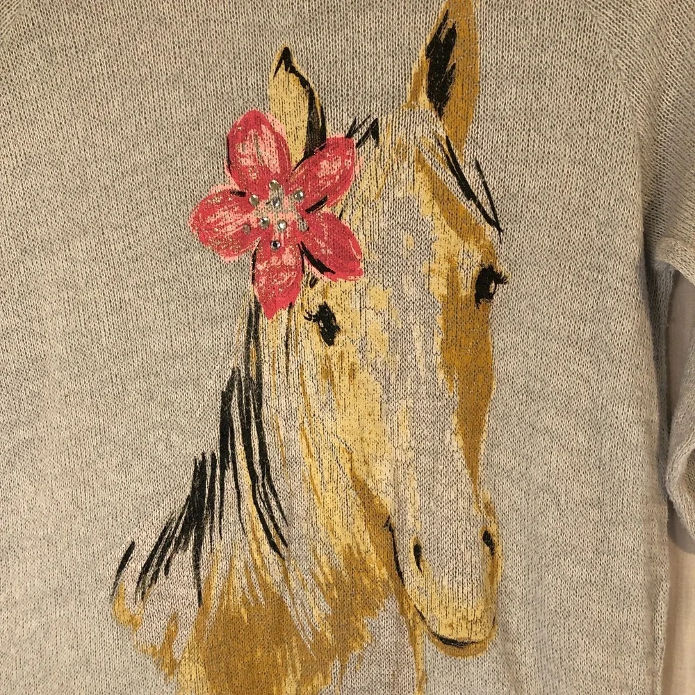 Justice Girls Lightweight Gray ‎ 3/4 sleeve sweater Horse Size 14